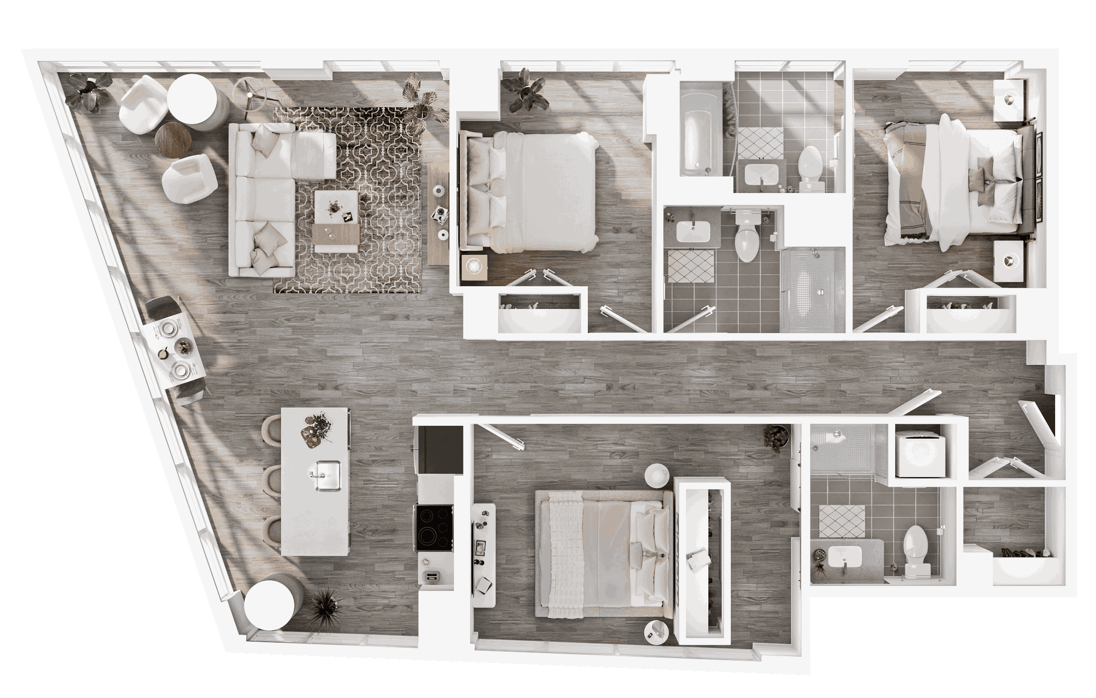 Floor plan for 3 beds, 3 baths, 1472 sqft